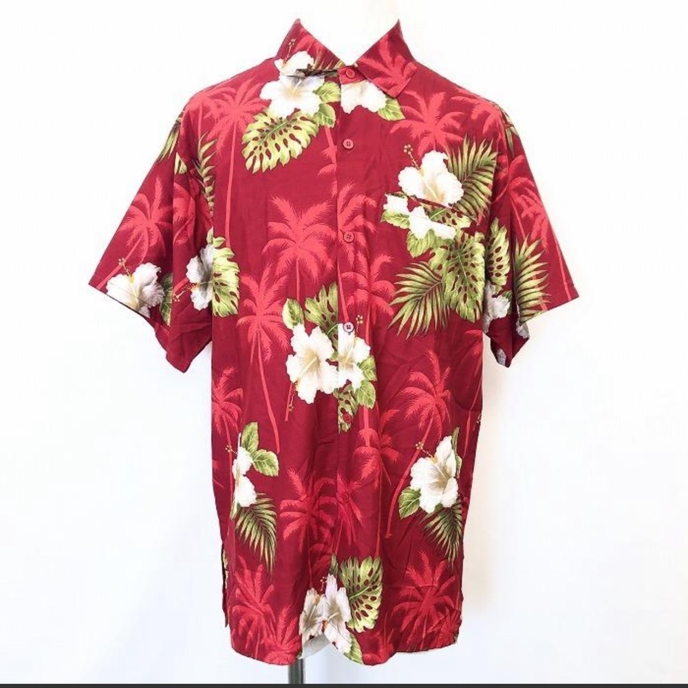 BAREFOOT ATTITUDE RED TROPICAL BUTTON DOWN SHIRT